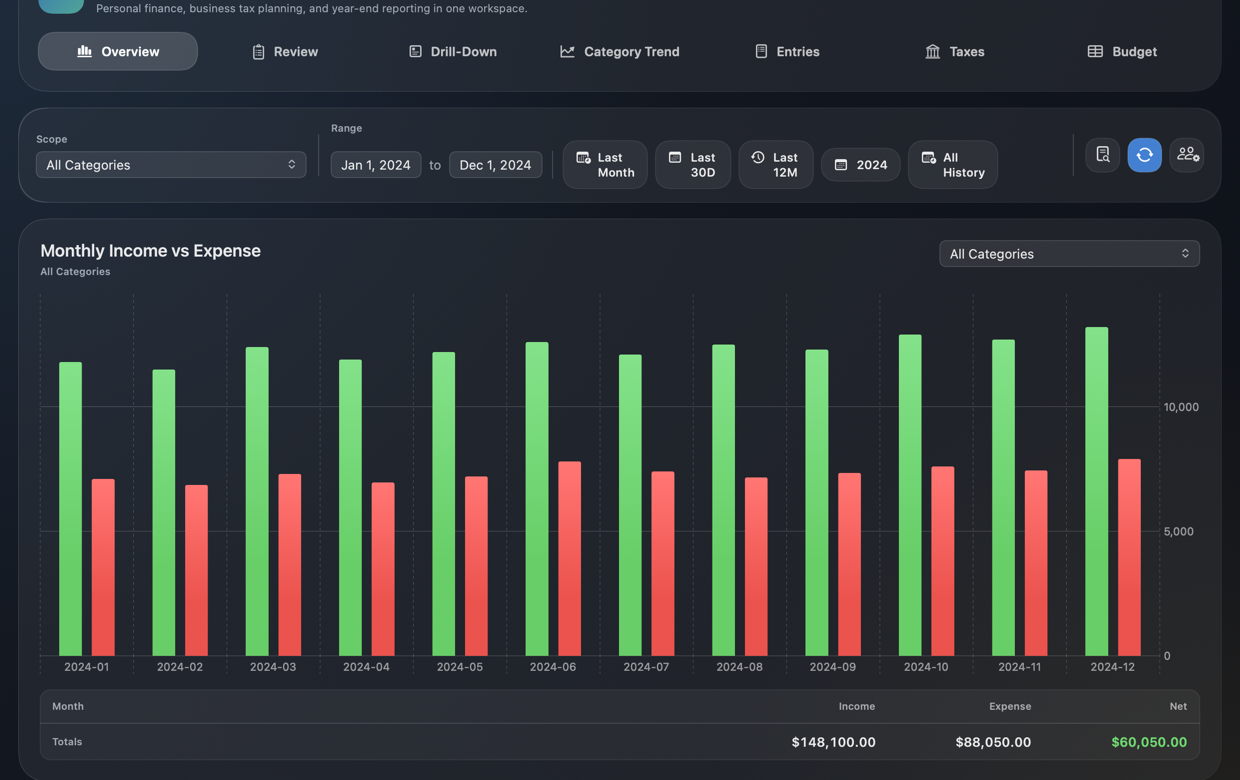 BudgetInsight Executive Financial Overview on macOS
